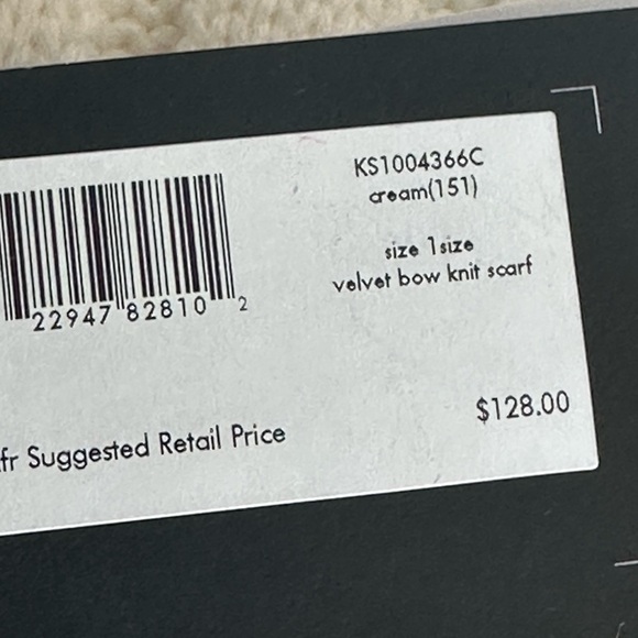 Kate Spade Cream Scarf with Black Velvet Bows - Picture 3 of 4